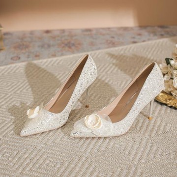 金色水晶花朵高跟鞋女亮片法式小眾高級感婚鞋新娘鞋X101-A3