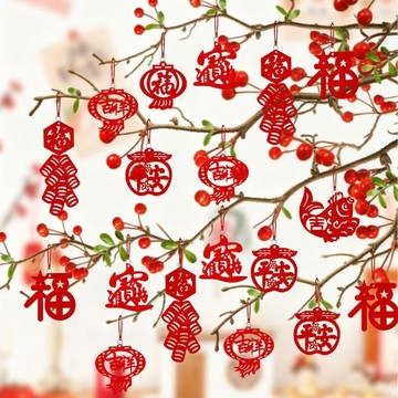🔥臺灣出貨🔥2026馬年掛件 春節裝飾品 春節盆栽掛飾 佈置植絨 福字 綠植髮財樹佈置