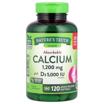 Nature's Truth, 可吸收鈣，復配維生素 D3，120 粒速釋軟凝膠