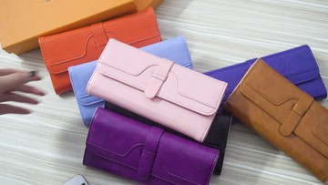 2023新款韓版女士錢包女長款時尚油蠟皮三折純色復古女式錢皮夾潮