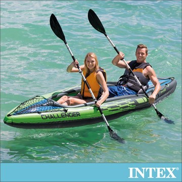 台灣現貨【INTEX】挑戰者K2-雙人獨木舟/橡皮艇 (附雙漿+手壓幫浦)15170020(68306)泛舟/划船