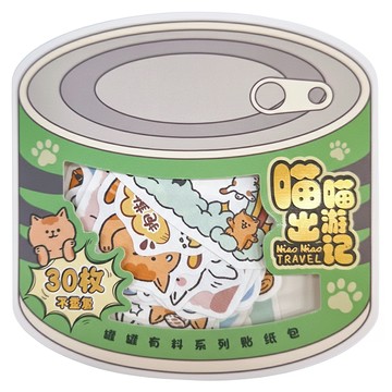 罐罐有料貼紙包 30枚入  喵喵出遊記  1組