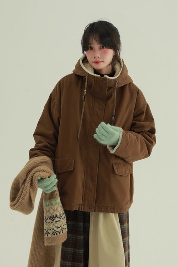 2顏色 木屋 連帽全毛休閒外套 日系休閒工裝夾克 保暖外套