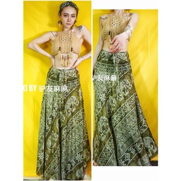 羅大娘泰國大象高腰半身裙沙灘大擺裙民族風波西米亞度假海邊長裙