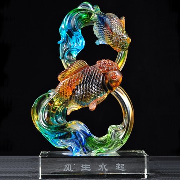 風生水起琉璃玉魚擺件創意招財家居客廳玄關裝飾新房喬遷新居禮品