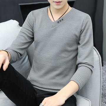 男新款薄款/加絨V領韓版修身純色針織打底衫男士T恤打底衫男裝