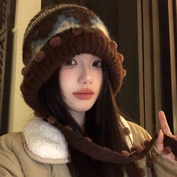 【Darling】費爾島復古針織巴拉克拉法帽女秋冬顯臉小包頭帽加厚保暖護耳帽子