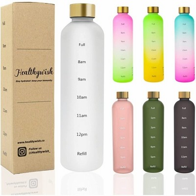 Healthywish タイムマーカー付きウォーターボトル 1リットル 水筒 1000ml スリムでおしゃれ 透明の水筒 ホワイト 通販 Lineポイント最大get Lineショッピング