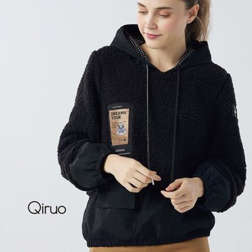【Qiruo 奇若】秋冬專櫃黑色長袖連帽上衣6206A 毛茸茸
