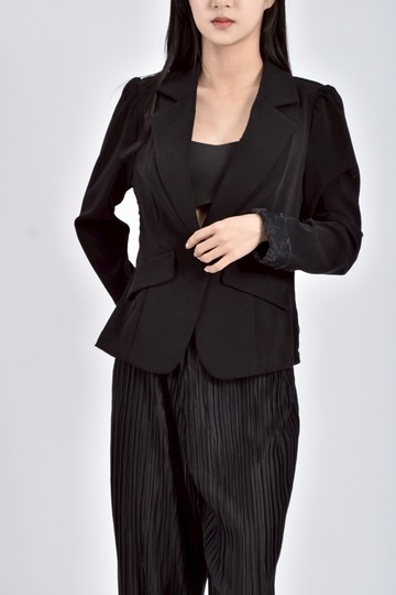 (S) so nice西裝蕾絲透膚蝴蝶結黑色外套