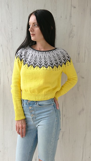 純棉針織毛衣 提花黃色套頭衫 夏季長袖手織上衣