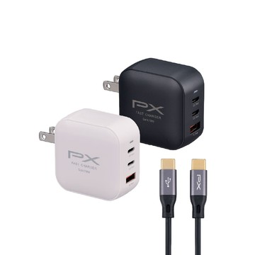 PX 送Type c充電線2米 70W瓦 充電頭 氮化鎵 充電器 快充頭 蘋果 三星 iphone 手機 平板 筆電(PWC-7012W/B)