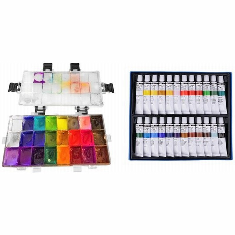 絵の具 アクリルガッシュ 24色セット アクリル塗料 ペイント 絵画 顔料 パレット ボックス付き 通販 Lineポイント最大0 5 Get Lineショッピング