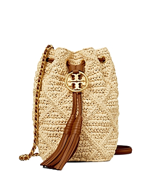 Tory Burch Fleming Soft Raffia Mini Bucket Bag