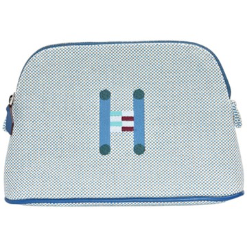 Hermes  經典Bolide Crazy H PM帆布拉鍊手提化妝包(小-藍色)