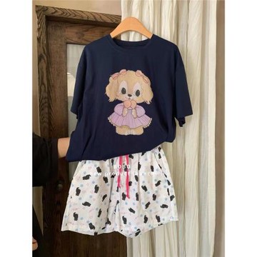 多色可選 夏季ins可愛卡通小狗短袖T睡衣外穿休閑短袖短褲家居服