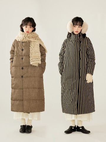 暮律之音 復古 90鴨絨 炒色條紋 兩面穿 羽絨服