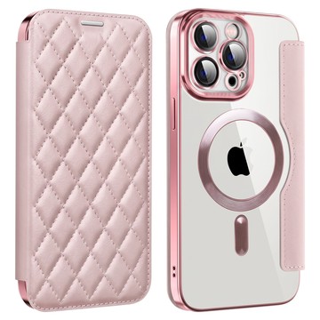 bebehome 小香風皮紋翻蓋磁吸支架手機保護皮套 支援MagSafe  iPhone 16 Pro  粉色