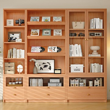 免運 開立發票  實木客廳書柜一體整墻到頂沙發儲物柜書房滿墻胡桃木色書櫥組合柜