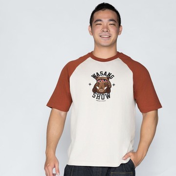 【動物森林系列】山豬毛巾繡拉克蘭袖T(男女適用)