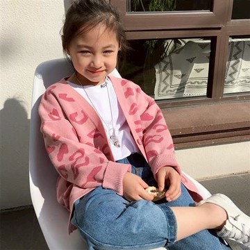 【Arbea】女童開襟毛衣兒童裝毛衣外套春秋薄絨中大童針織洋氣上衣【C708】