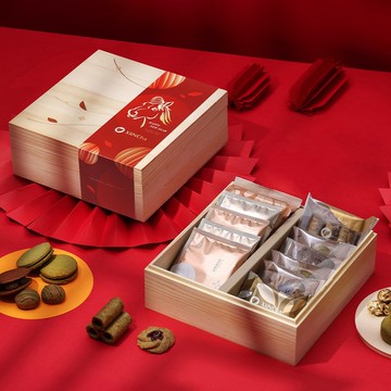 新年禮盒 | 松木精裝 茶點茶包 紅玉鳳梨酥&鐵觀音燕麥餅 13/12入