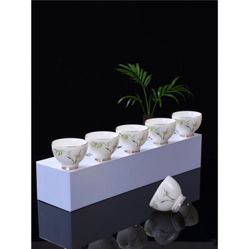 小茶杯6只裝輕奢玉瓷功夫茶具套廣東烏龍茶杯普洱品茗聞香杯60ml