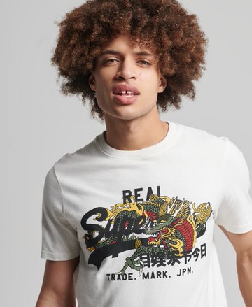 Superdry Men's Vintage Logo Narrative T-Shirt Cream Size: XL