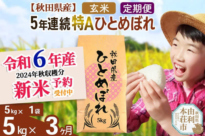 ※令和6年産 新米予約※《定期便3ヶ月》5年連続特A 秋田県産ひとめぼれ 計5kg (5kg×1袋) |08_fon-3x0503g