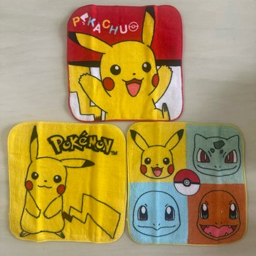 《正版受權商品》旺達皮卡丘方巾，三件一組、尺寸：20*20cm