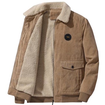 加絨加厚棉服羊羔絨外套男士2025新款燈芯絨棉衣棉服冬季男裝條絨