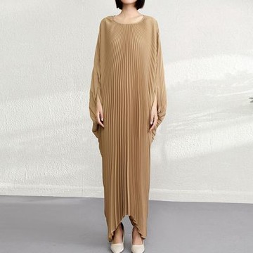 [米蘭精品] 現貨+預購 三宅風皺褶衣服洋裝褶皺長裙連身裙摺衣彈力女裝顯瘦折衣大碼-長袖寬鬆6色74li28