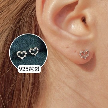 純銀耳環 小耳環 愛心耳環 現貨 實拍 女生 通體純銀 S925 韓國 鏤空 鑽 愛心 耳環 亮鑽 閃鑽 SE079