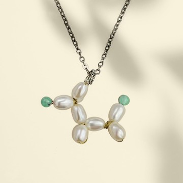 手作Balloon Dog瑪瑙養殖淡水珍珠配不銹鋼鍊