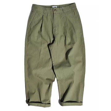 重磅魚骨紋原宿風雙褶廓形工裝褲日系寬松闊腿休閑復古老爹錐形褲