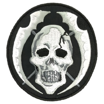 A-ONE 匯旺 美式造型刺繡 骷髏頭鐮刀 7.5 X 6 CM 聚酯纖維  NO.286 白色 + 黑色  1個