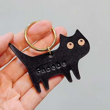 手工真皮 貓咪吊飾 鑰匙圈 可客製敲字