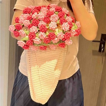 特賣🎀漸變雙粉尖角玫瑰花毯子手工編織diy毛綫材料包鈎鈴蘭茉莉送女友 diy手工材料包 毛線編織手作 送敎程包敎會 EF
