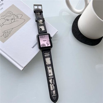 適用黑白韓國ins同款小眾帆布千鳥格紋蘋果iwatch9876543se手表帶