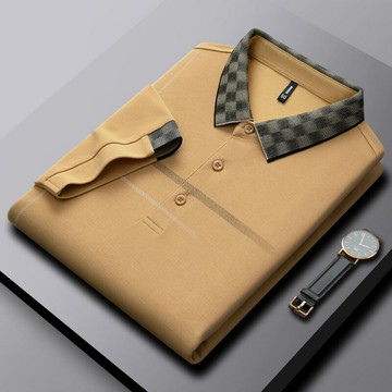 【新款熱賣】夏季男士短袖t恤休閑舒適簡約花紋polo衫翻領清爽透氣T恤衫