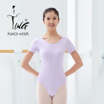 陳婷芭蕾舞圓領短袖純棉連體服舞蹈緊身練功基訓考級練習衣短袖女
