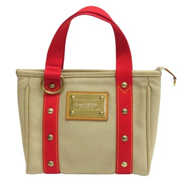 【二手名牌BRAND OFF】LOUIS VUITTON LV 路易威登 米白/紅色 帆布 Antigua Cabas PM 手提包 M40038