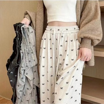 蝴蝶結寬褲 蝴蝶結運動褲 印花長褲 高腰寬褲 素色運動褲 垂墜直筒褲 復古風運動褲 抽繩闊腿褲 鬆緊帶長褲 顯瘦遮肉褲