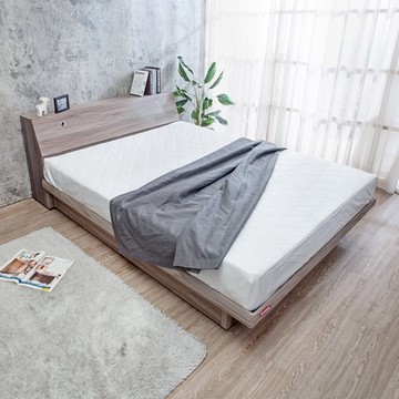 Boden-米恩5尺雙人後掀床房間組-3件組-床頭箱+尾掀床底+A1舒柔緹花床墊(古橡色-七色可選)