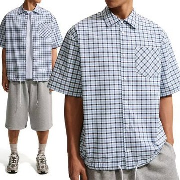 Nike As M Nk Club Ss Ssnt+ Top 短袖 男款 藍白色 格紋 休閒 襯衫 IR7577-468