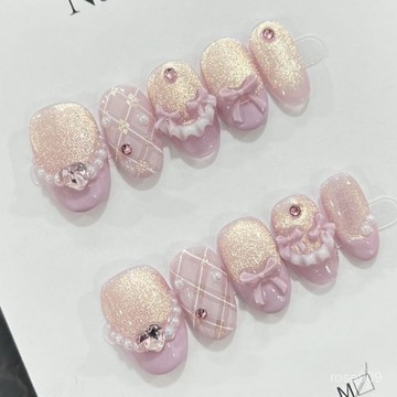 ✨Hannah✨純手工九紫離火指甲美甲法式短橢圓高級顯白氣質紫色貓眼短款爆閃純手工穿戴甲 O2Z4