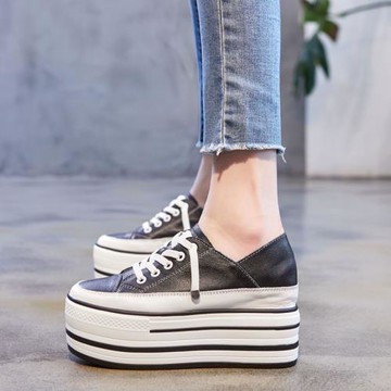 厚底松糕鞋女秋季2025新款韓版內增高小白鞋休閑兩穿真皮單鞋百搭