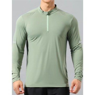 秋季跑步運動速干衣男透氣緊身衣立領長袖T恤半開拉鏈籃球訓練服