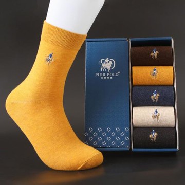嘉德利保羅polo襪子男中筒襪純棉防臭春秋季棉襪純色高腰刺繡長襪