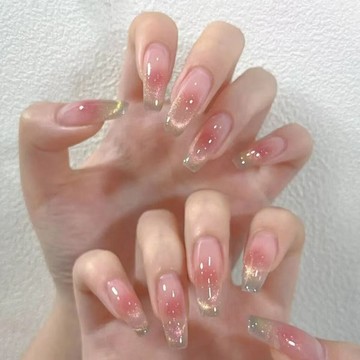 【高級感美甲】美甲穿戴甲晶石微笑貓眼腮紅新款法式冰透貼片顯白高級手工假指甲 手工穿帶甲 美甲 美甲貼片